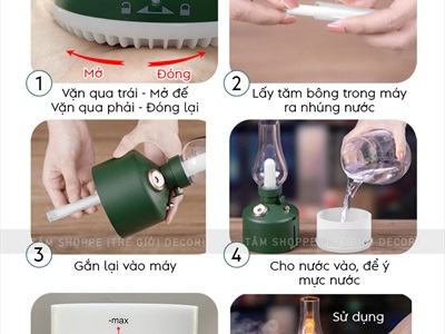 Máy phun sương tạo ẩm đèn dầu [Cáp USB - Sạc pin - Tặng thêm đầu lọc] MAYTAOAM-01