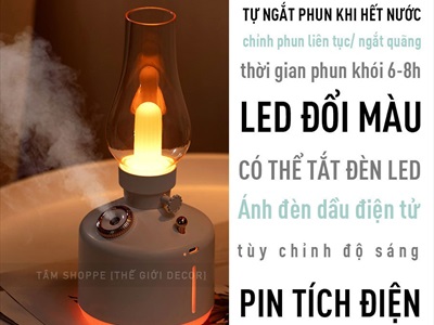 Máy phun sương tạo ẩm đèn dầu [Cáp USB - Sạc pin - Tặng thêm đầu lọc] MAYTAOAM-01