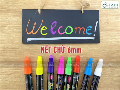 Hộp 8 bút dạ quang viết bảng Led, bảng đen menu, mặt kính [Nét chữ 6mm - Dễ chùi] BUTVIET-01