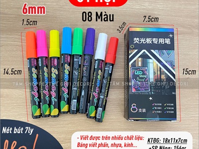 Hộp 8 bút dạ quang viết bảng Led, bảng đen menu, mặt kính [Nét chữ 6mm - Dễ chùi] BUTVIET-01