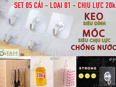 Set 05 móc dán tường chịu lực 20kg (chuẩn xịn) MOCDAN-02