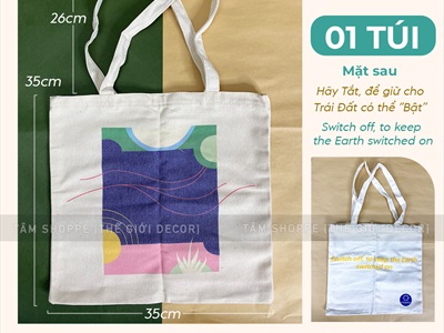 Túi tote vải canvas chủ đề bảo vệ môi trường [Đeo vai - Dày đẹp] TUIVAI-02