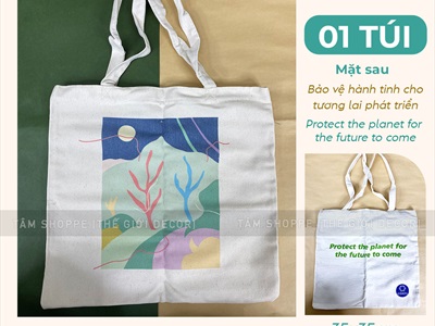 Túi tote vải canvas chủ đề bảo vệ môi trường [Đeo vai - Dày đẹp] TUIVAI-02