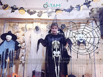 Áo choàng Halloween in hình bộ xương - đầu lâu trắng đen [Mỏng mềm - Size 70/120cm] AOCHOANG-01