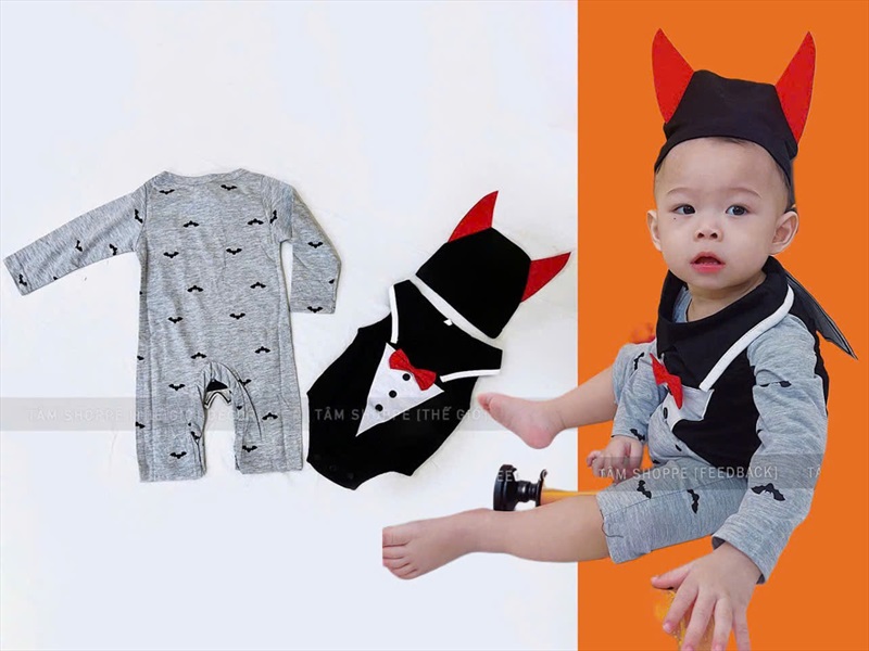 Bộ đồ hóa trang Dracula sừng đỏ cho bé [Vải xịn - 85/90cm] BOHOATRANG-15