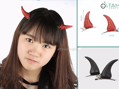 Set 02 kẹp tóc sừng quỷ cute [Nhiều màu - Dễ thương] KEPTOC-HLW-01