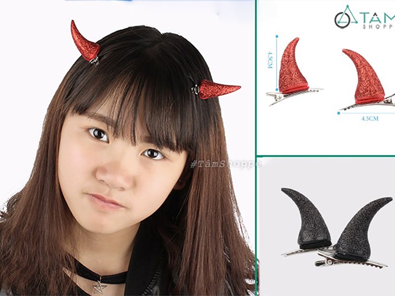Set 02 kẹp tóc sừng quỷ cute [Nhiều màu - Dễ thương] KEPTOC-HLW-01