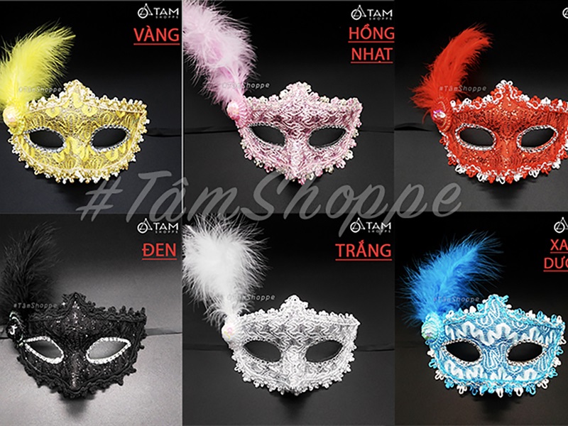 Mặt nạ nửa mặt lông vũ một bên nón nhỏ [Nửa mặt trên - nhiều màu] MATNA-121