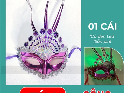 Mặt nạ dạ hội nửa mặt lông ba chỉa có đèn Led [Sẵn pin - Nhiều màu chọn] MATNA-106