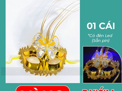 Mặt nạ dạ hội nửa mặt lông ba chỉa có đèn Led [Sẵn pin - Nhiều màu chọn] MATNA-106