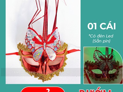 Mặt nạ dạ hội nửa mặt lông ba chỉa có đèn Led [Sẵn pin - Nhiều màu chọn] MATNA-106