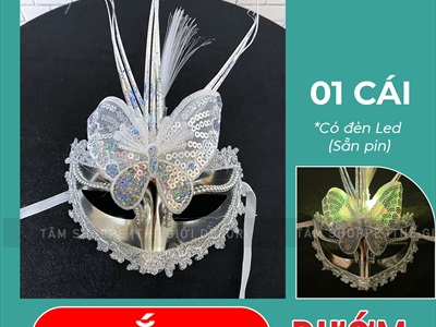 Mặt nạ dạ hội nửa mặt lông ba chỉa có đèn Led [Sẵn pin - Nhiều màu chọn] MATNA-106