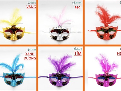 Mặt nạ nửa mặt kim tuyến lông vũ đính giữa hoa mai [Nửa mặt trên - nhiều màu] MATNA-120