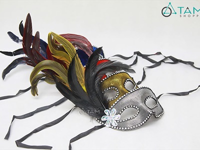 Mặt nạ nửa mặt lông chim một bên đính hoa [Nửa mặt trên - nhiều màu] MATNA-119
