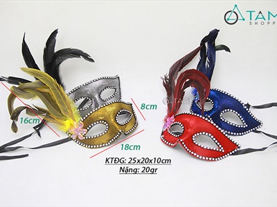 Mặt nạ nửa mặt lông chim một bên đính hoa [Nửa mặt trên - nhiều màu] MATNA-119