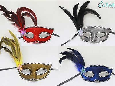 Mặt nạ nửa mặt lông chim một bên đính hoa [Nửa mặt trên - nhiều màu] MATNA-119