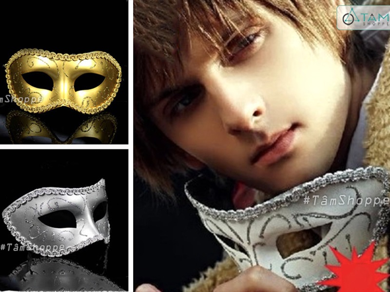 Mặt nạ nửa mặt viền ren kim tuyến trơn tai bầu [Nửa mặt trên - nhiều màu] MATNA-128