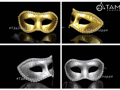 Mặt nạ nửa mặt viền ren kim tuyến trơn tai bầu [Nửa mặt trên - nhiều màu] MATNA-128