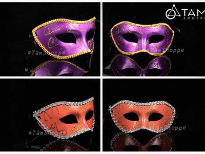 Mặt nạ nửa mặt viền ren kim tuyến trơn tai bầu [Nửa mặt trên - nhiều màu] MATNA-128