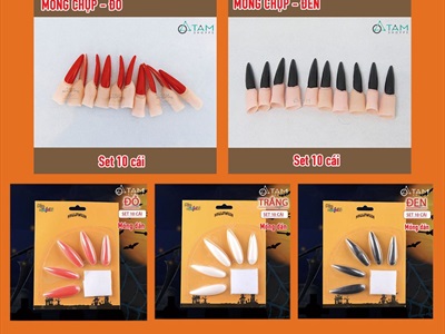 Set 10 móng tay nhọn hoá trang yêu tinh, ma quỷ [Kiểu dán/ chụp - Đủ màu] MONGTAY-01