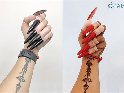 Set 10 móng tay nhọn hoá trang yêu tinh, ma quỷ [Kiểu dán/ chụp - Đủ màu] MONGTAY-01