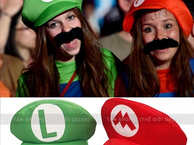 Nón Mario nỉ hóa trang (kèm râu lột dán) NON-MARIO