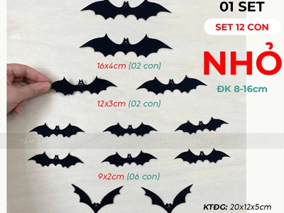 Bầy dơi nỉ đen trang trí [Dán tường/ treo - Tặng kèm dây] TCV-DOI-02