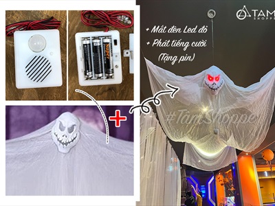 Bộ cảm ứng điện tử mắt đèn Led đỏ phát tiếng cười kinh dị Halloween LED-BOCAMUNG-01
