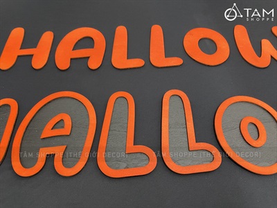 Bộ chữ HALLOWEEN gỗ tông cam chữ tròn [Bằng gỗ - Mỏng nhẹ] CHU-GO-15