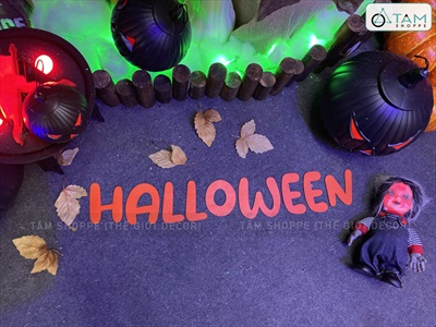 Bộ chữ HALLOWEEN gỗ tông cam chữ tròn [Bằng gỗ - Mỏng nhẹ] CHU-GO-15