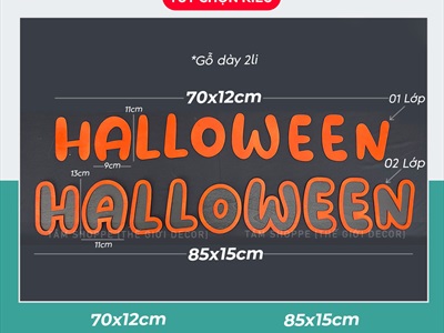 Bộ chữ HALLOWEEN gỗ tông cam chữ tròn [Bằng gỗ - Mỏng nhẹ] CHU-GO-15