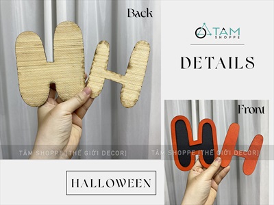 Bộ chữ HALLOWEEN gỗ tông cam chữ tròn [Bằng gỗ - Mỏng nhẹ] CHU-GO-15