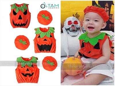 Bộ đồ hóa trang bí ngô mũ nồi cho bé (áo + nón) BOHOATRANG-01