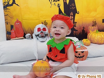 Bộ đồ hóa trang bí ngô mũ nồi cho bé (áo + nón) BOHOATRANG-01