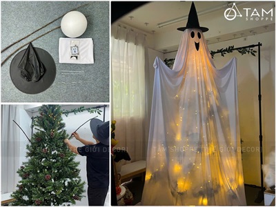 Set phụ kiện tự làm con ma vải cute bằng cây thông Noel cao 2m [Độc đáo - Dễ làm] SET-DIY-04