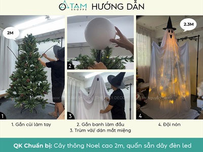 Set phụ kiện tự làm con ma vải cute bằng cây thông Noel cao 2m [Độc đáo - Dễ làm] SET-DIY-04