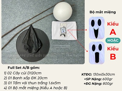 Set phụ kiện tự làm con ma vải cute bằng cây thông Noel cao 2m [Độc đáo - Dễ làm] SET-DIY-04