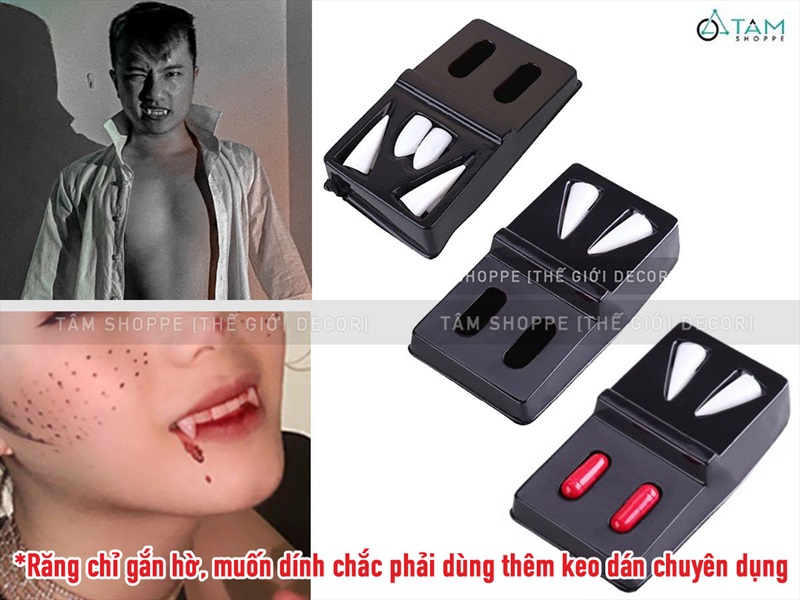 Bộ răng nanh ma cà rồng nhựa [Gắn hờ - Vừa người lớn] RANGGIA-01