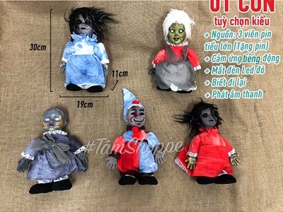 Búp bê Halloween điện tử biết đi biết nói (cảm ứng tiếng động - tặng Pin) HLW-MAQUY-06