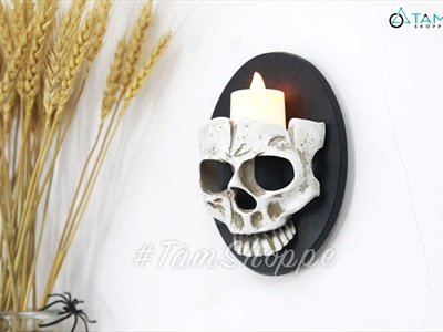 Đế nến đầu lâu treo tường hình ovan đen DENEN-03