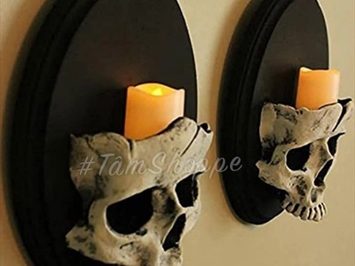 Đế nến đầu lâu treo tường hình ovan đen DENEN-03