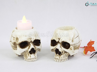 Đế nến đầu lâu tròn hai mắt chảy sáp DENEN-01
