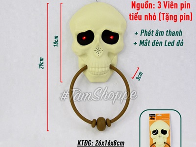 Chuông cửa điện tử tay nắm đầu lâu trắng (mắt Led - phát giọng nói - tặng pin) CHUONGCUA-02