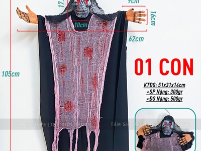 Con ma đầu lâu mút khóc máu áo đen dài 100cm HLW-MAQUY-11