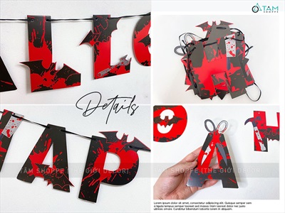 Dây banner giấy chữ Happy Halloween đỏ đen dao máu BANER-HLW-06