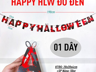 Dây banner giấy chữ Happy Halloween đỏ đen dao máu BANER-HLW-06