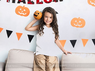 Dây banner giấy chữ Happy Halloween đỏ đen dao máu BANER-HLW-06