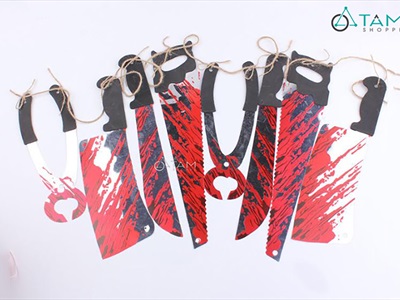 Dây banner giấy treo dao máu nhiều kiểu [Kèm dây - hình in] BANER-HLW-09