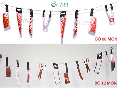 Dây banner giấy treo dao máu nhiều kiểu [Kèm dây - hình in] BANER-HLW-09