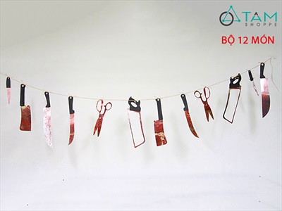 Dây banner giấy treo dao máu nhiều kiểu [Kèm dây - hình in] BANER-HLW-09